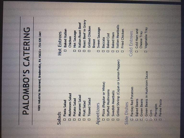 Palombo's Bar & Restaurant - Bradenville, PA menu_pic