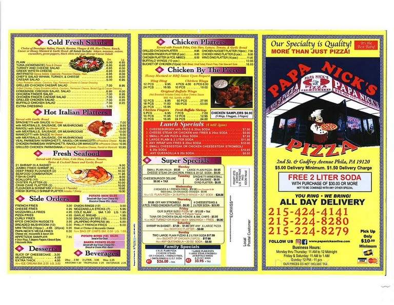 Papa Nick's - Philadelphia, PA menu_pic