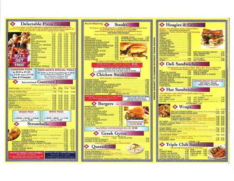 Papa Nick's - Philadelphia, PA menu_pic