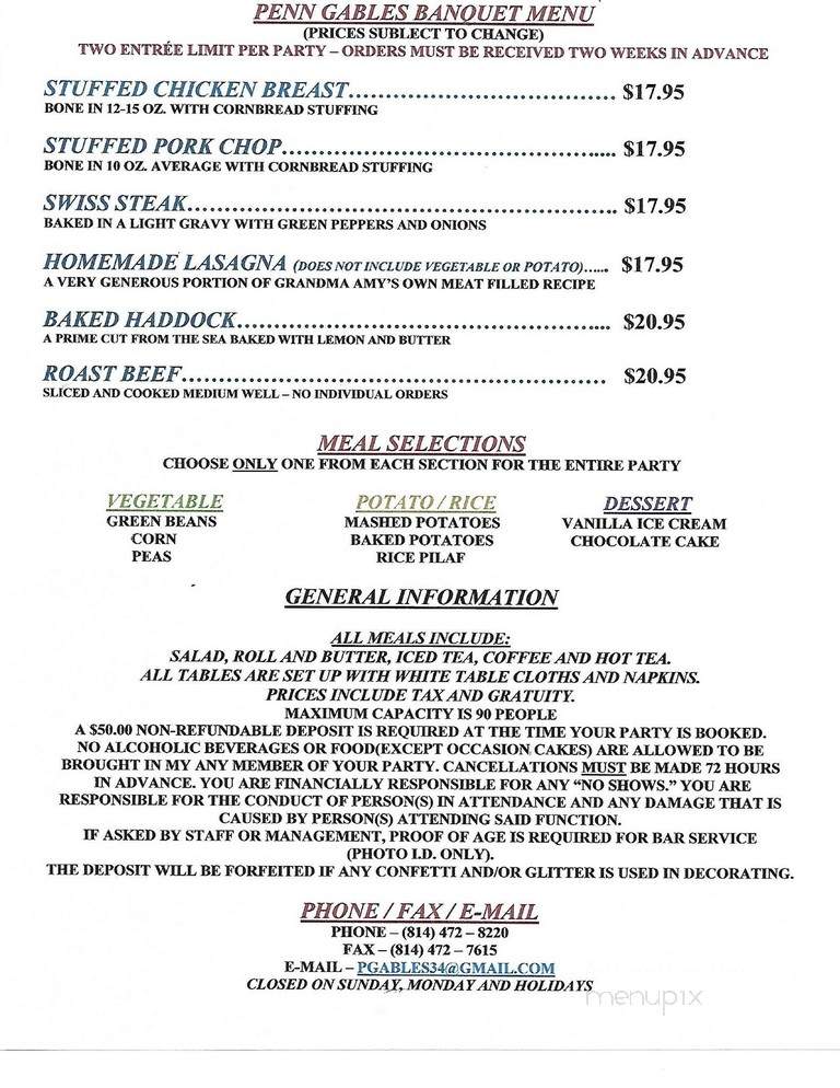 Penn Gables Restaurant - Ebensburg, PA menu_pic