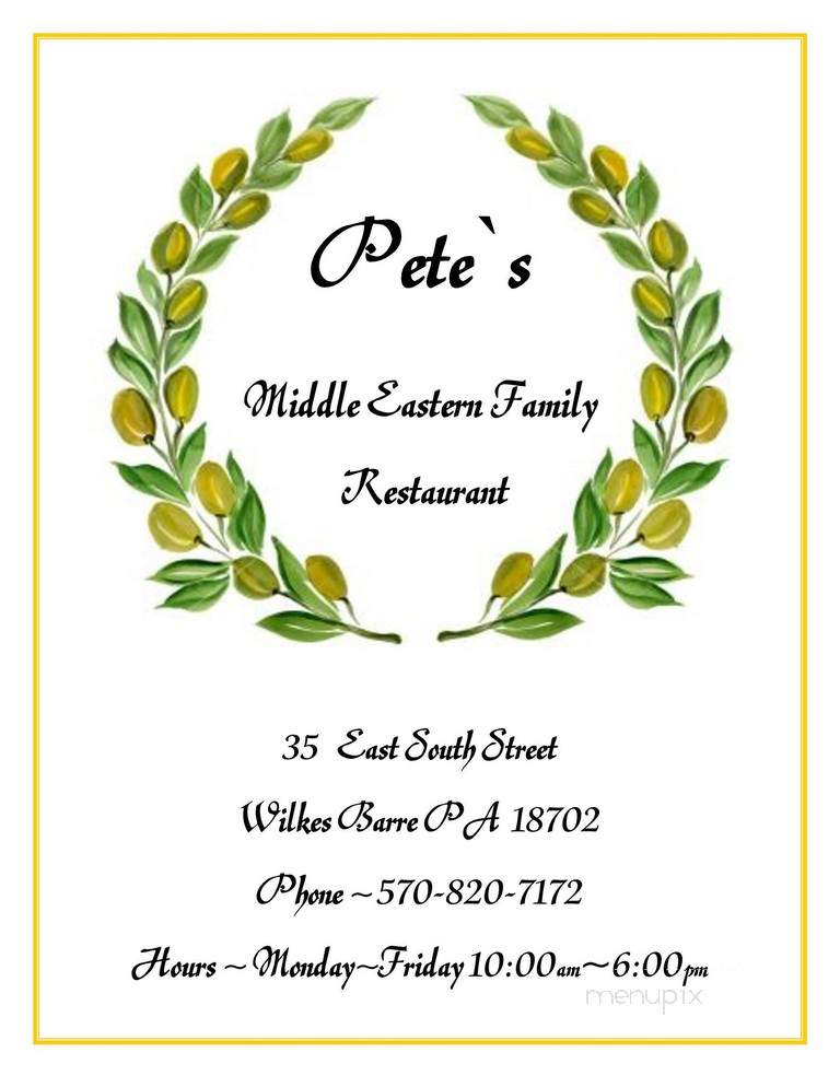Pete's Place - Wilkes Barre, PA menu_pic