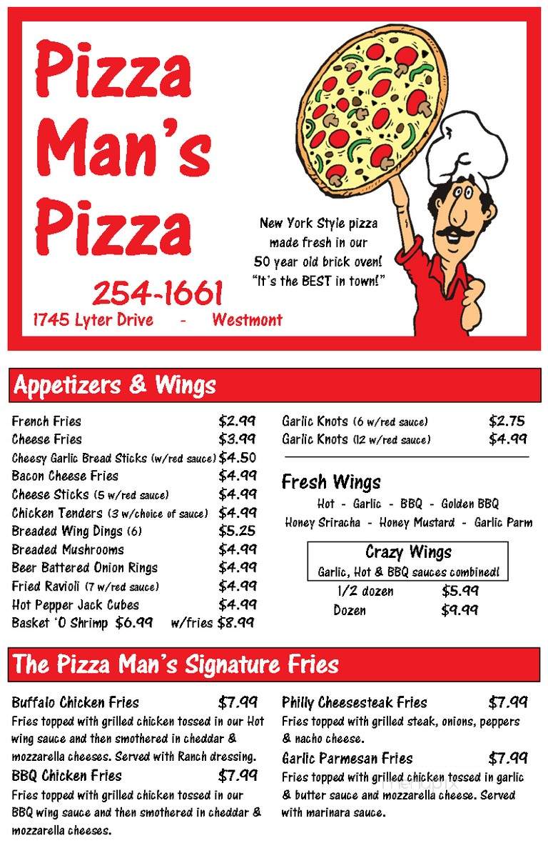 Menu of Pizza Mans Pizza in Johnstown, PA 15905