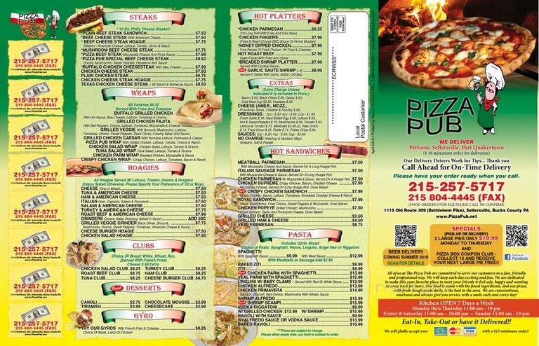 Pizza Pub - Sellersville, PA menu_pic