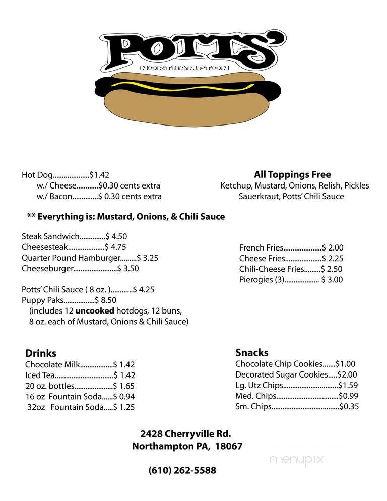Potts' Doggie Shop - Northampton, PA menu_pic