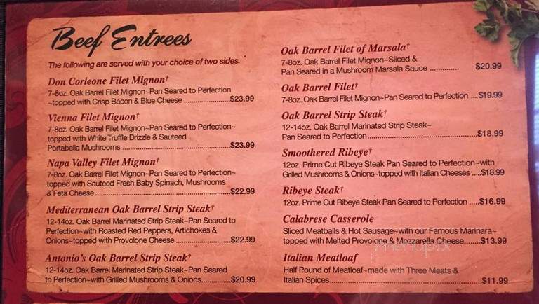 Rainaldi's Restaurant - Monaca, PA menu_pic