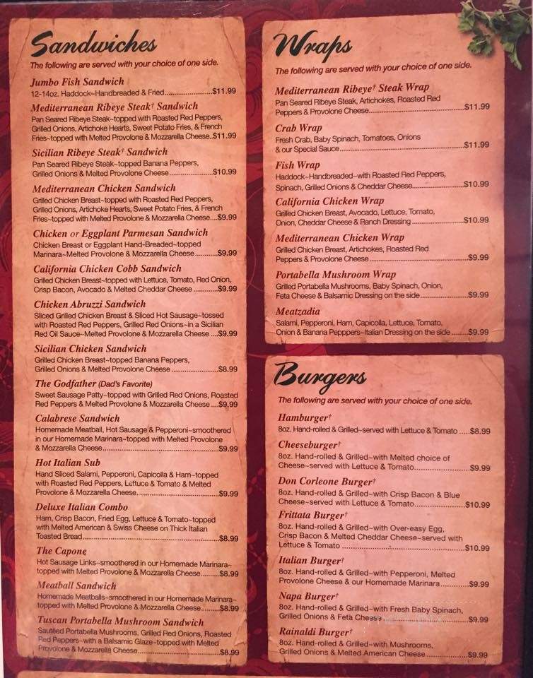 Rainaldi's Restaurant - Monaca, PA menu_pic