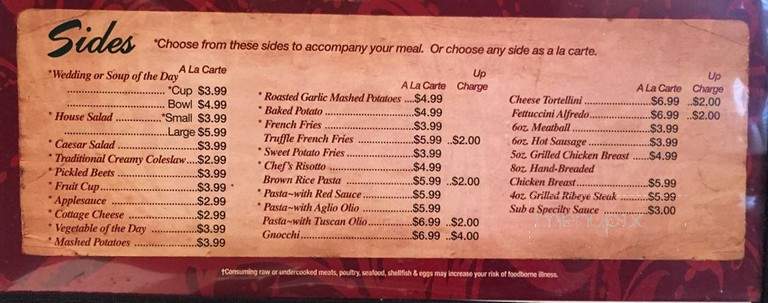 Rainaldi's Restaurant - Monaca, PA menu_pic