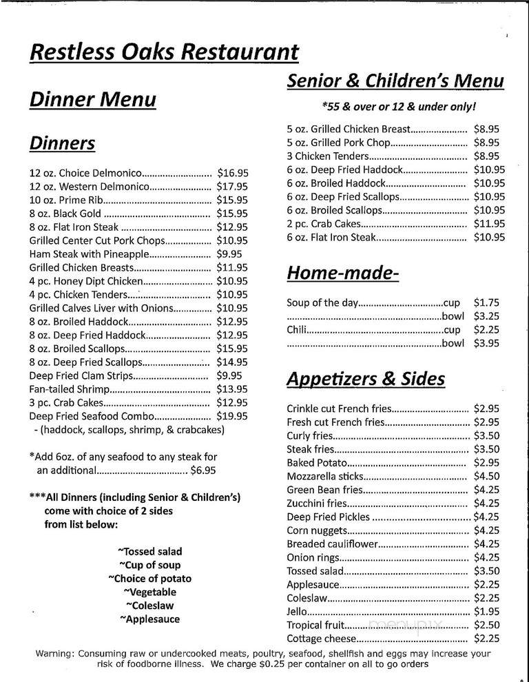 Restless Oaks Restaurant - McElhattan, PA menu_pic