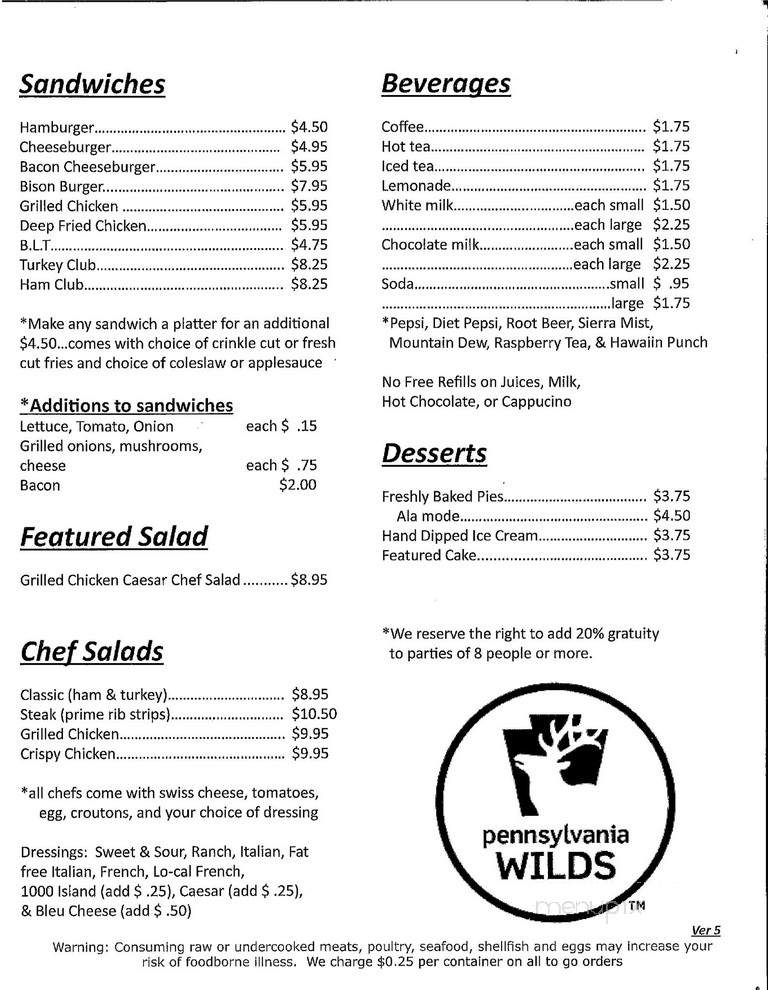 Restless Oaks Restaurant - McElhattan, PA menu_pic