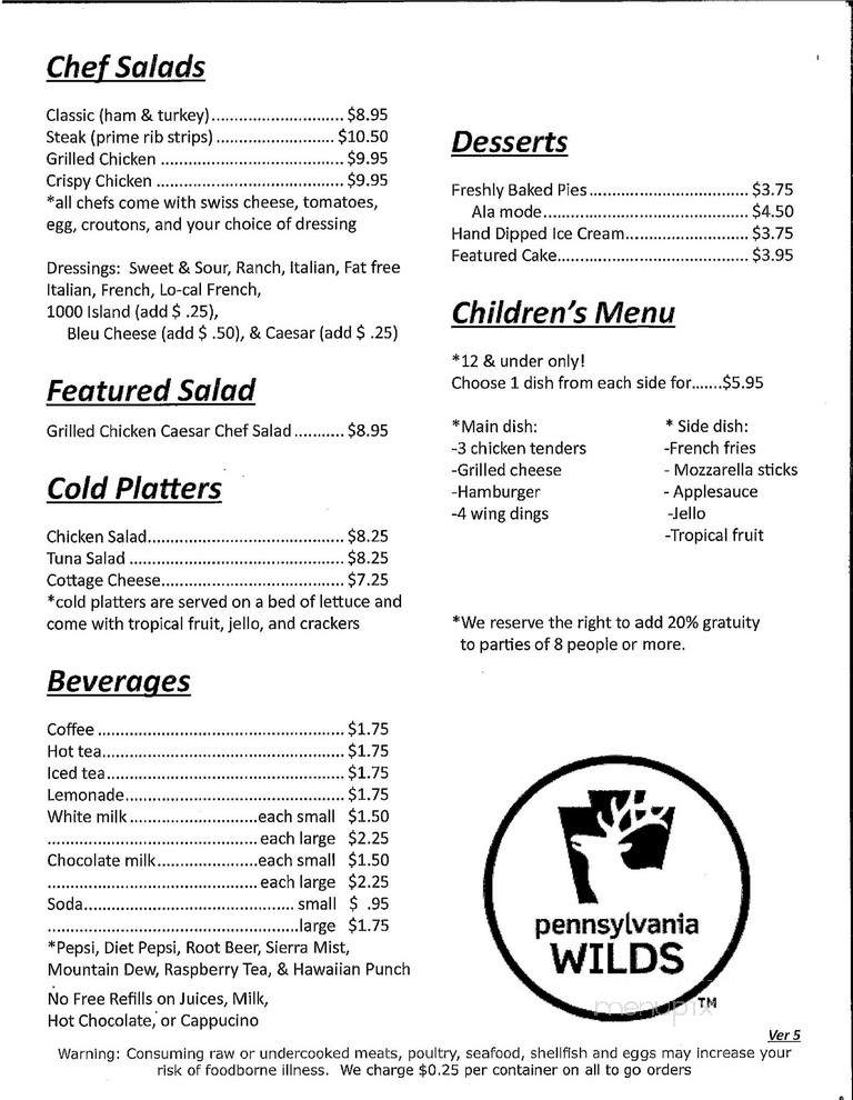 Restless Oaks Restaurant - McElhattan, PA menu_pic