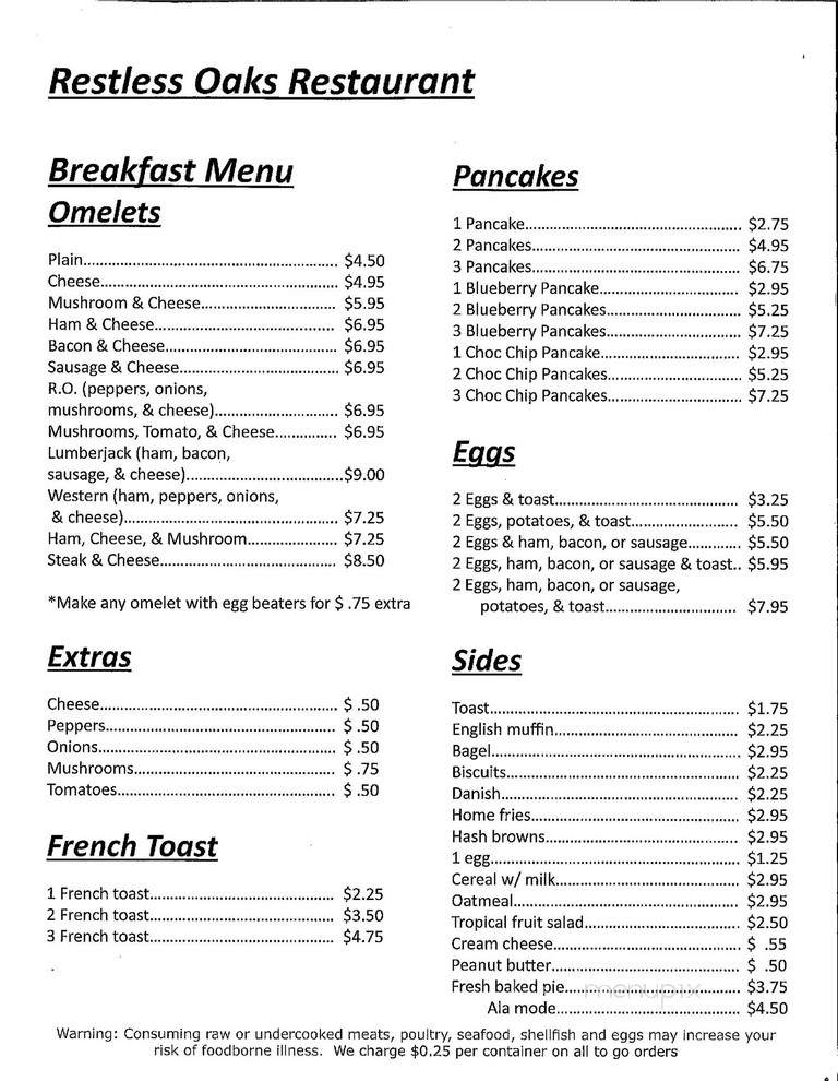 Restless Oaks Restaurant - McElhattan, PA menu_pic