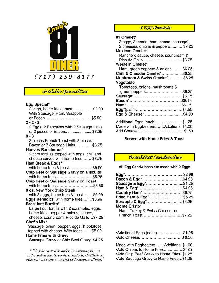 Rigo's 81 Diner - Abbottstown, PA menu_pic