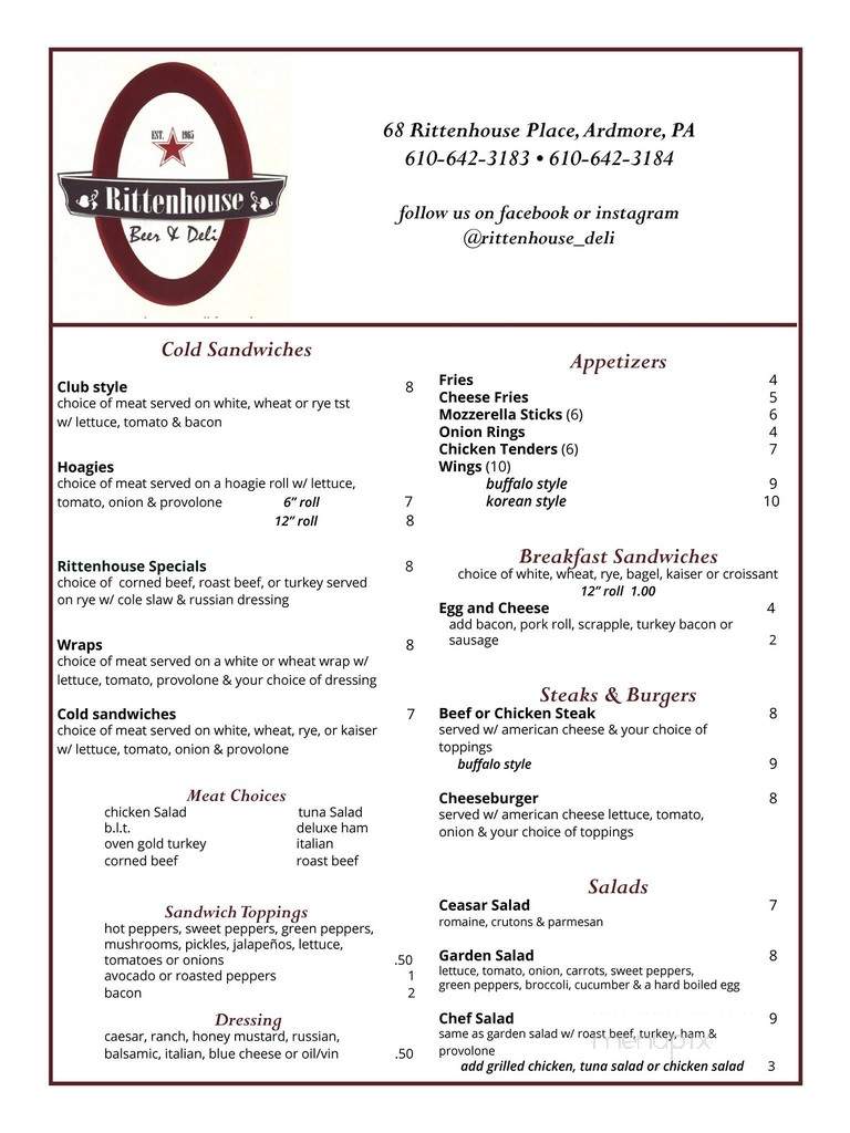 Rittenhouse Deli - Ardmore, PA menu_pic