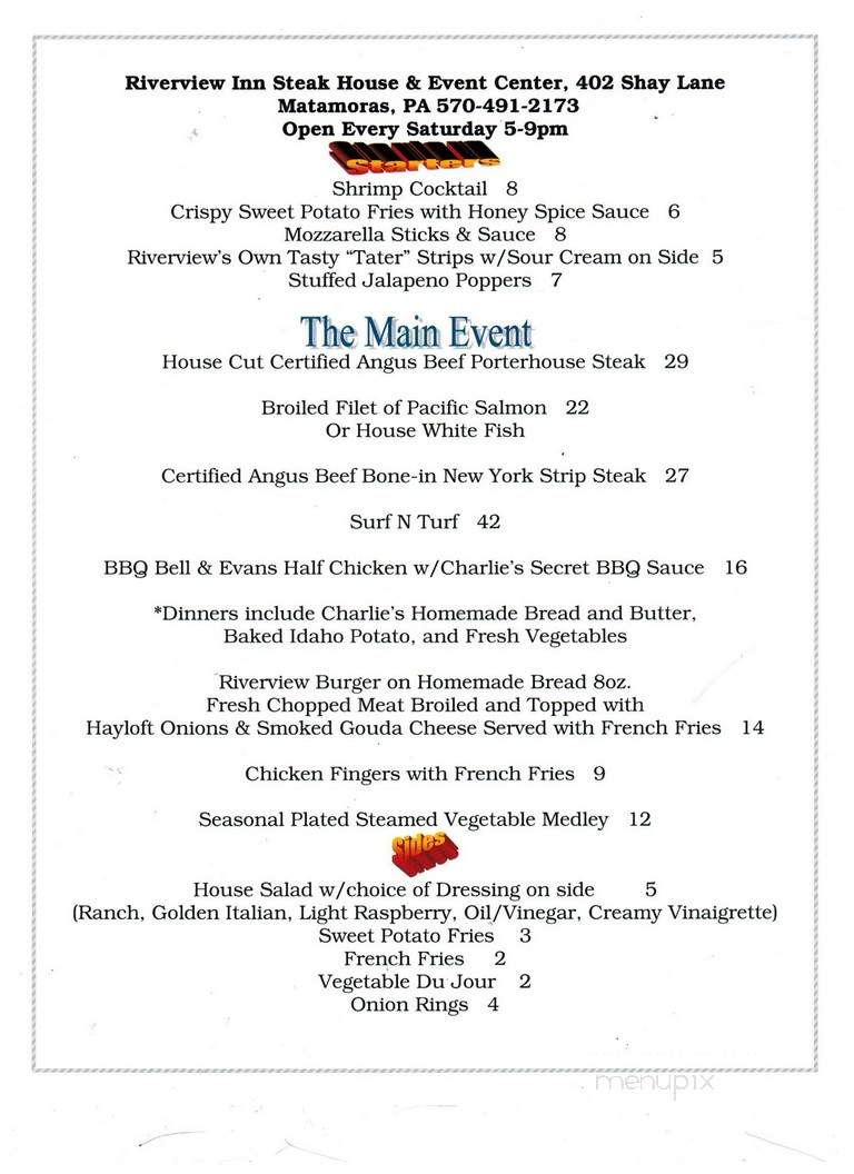 Riverview Inn - Matamoras, PA menu_pic