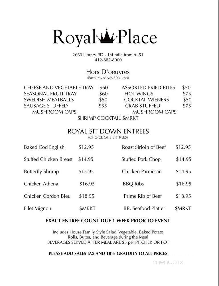 Royal Place Restaurant - Castle Shannon, PA menu_pic