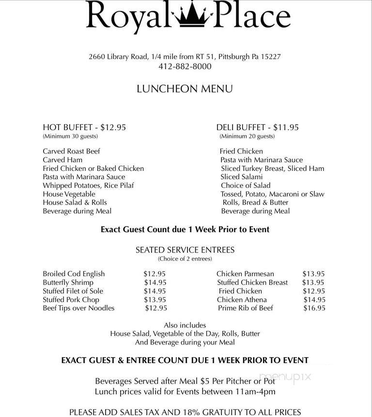 Royal Place Restaurant - Castle Shannon, PA menu_pic