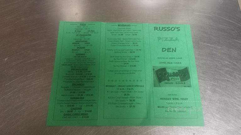 Russo's Pizza Den - Orwigsburg, PA menu_pic
