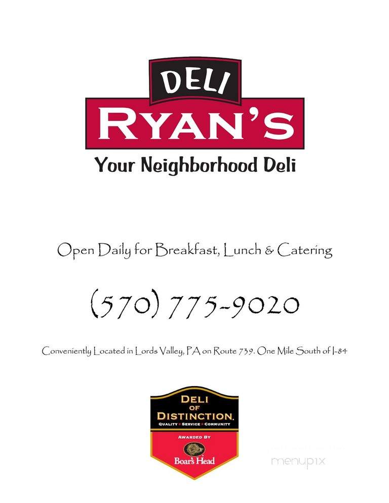 Ryan's Deli - Hawley, PA menu_pic