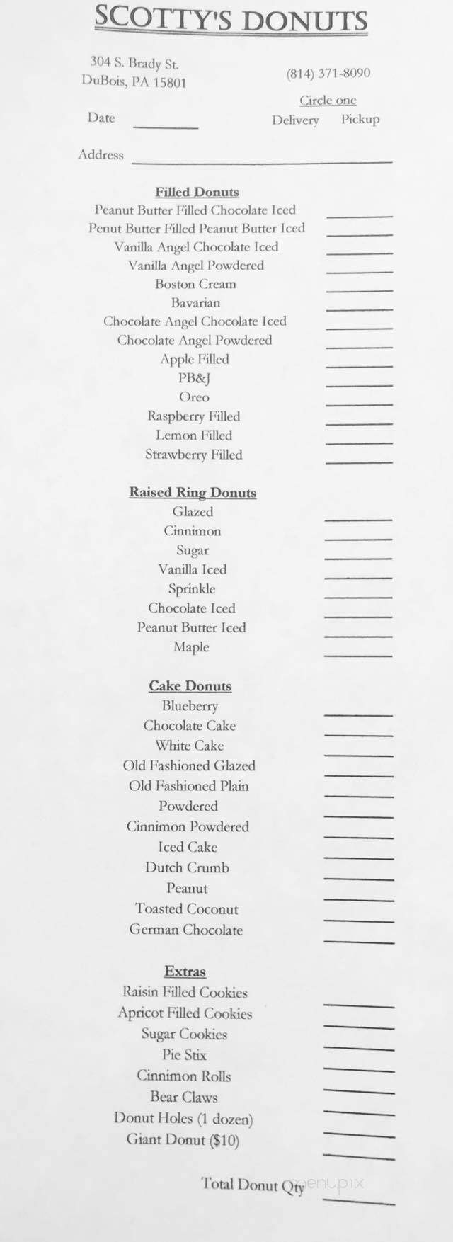 Scotty's Donuts - DuBois, PA menu_pic