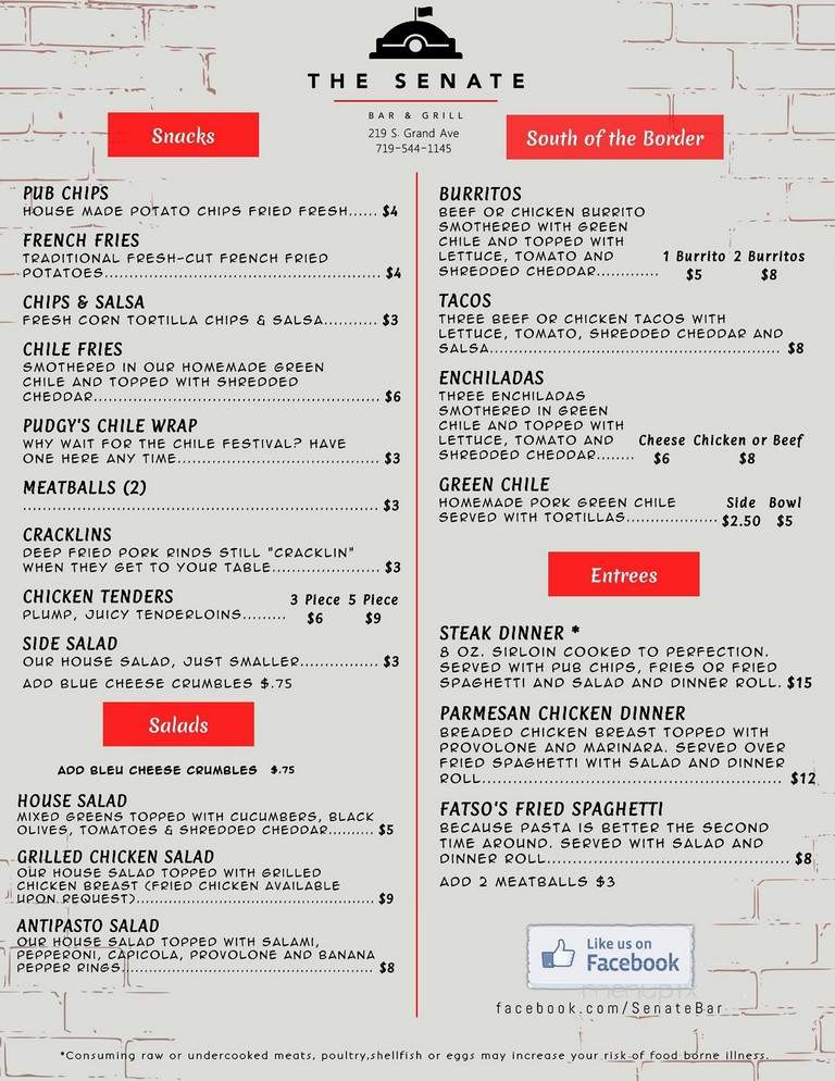 Senate Bar & Grill - Williamsport, PA menu_pic