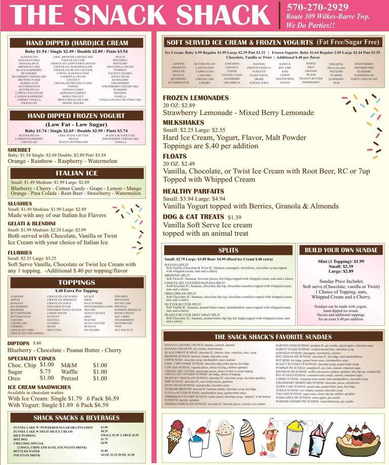 Snack Shack - Wilkes Barre, PA menu_pic