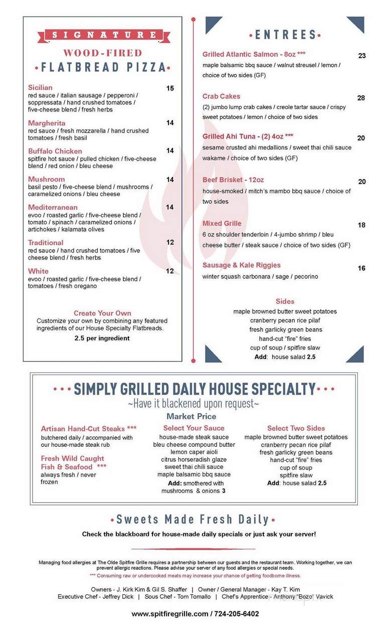 Spitfire Grille - Greensburg, PA menu_pic
