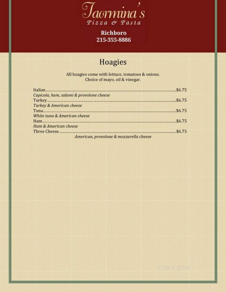 Taormina's Pizza & Panini - Richboro, PA menu_pic