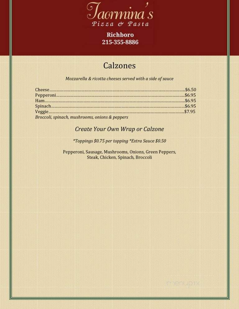 Taormina's Pizza & Panini - Richboro, PA menu_pic