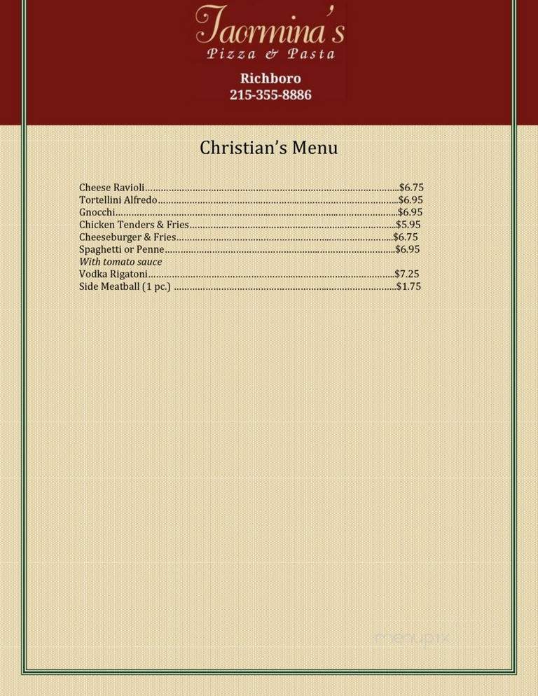 Taormina's Pizza & Panini - Richboro, PA menu_pic