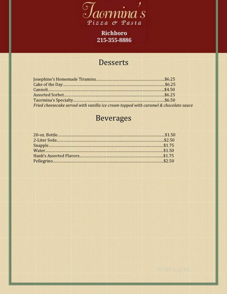 Taormina's Pizza & Panini - Richboro, PA menu_pic