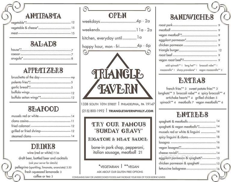 Triangle Tavern - Philadelphia, PA menu_pic