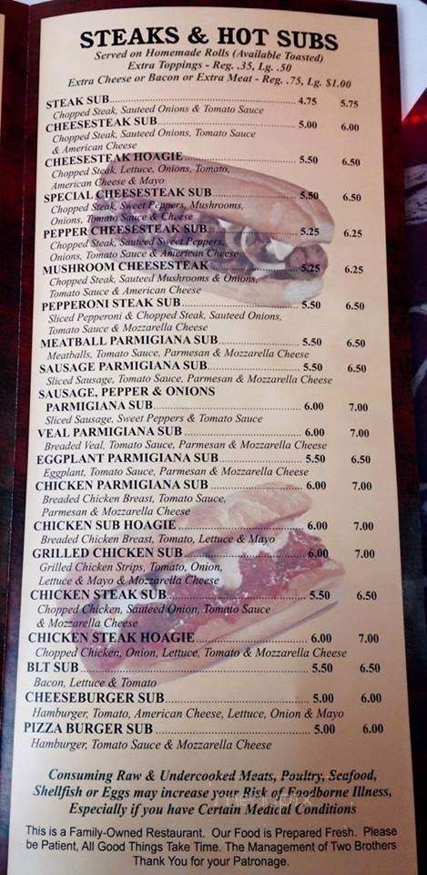 Two Brother's Pizza & Restaurant - Shermans Dale, PA menu_pic