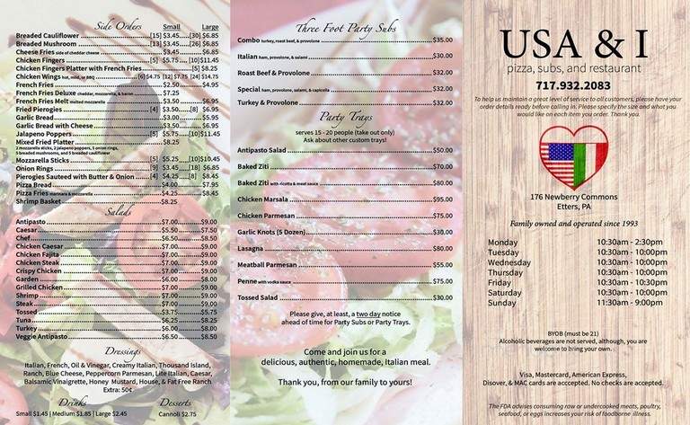 USA & I - Etters, PA menu_pic
