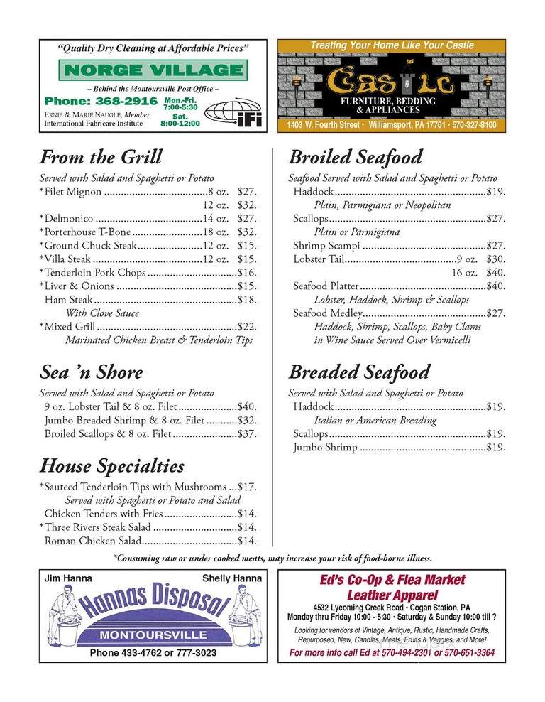Villa - Williamsport, PA menu_pic