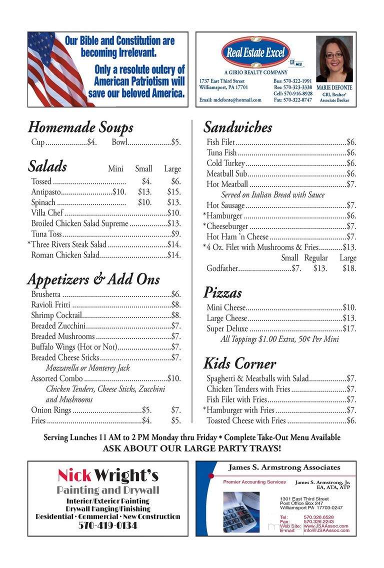 Villa - Williamsport, PA menu_pic