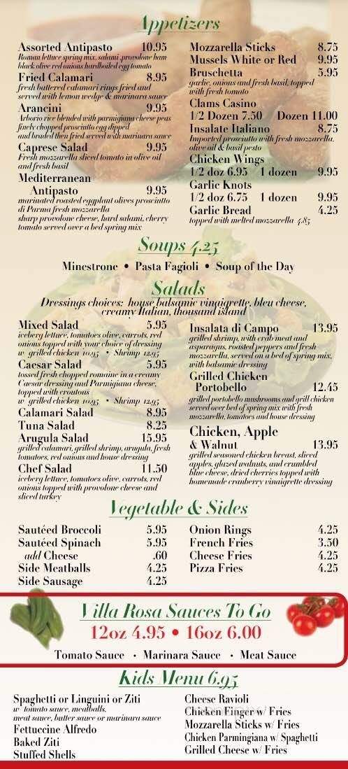 Villa Rosa Restaurant & Pizza - Yardley, PA menu_pic