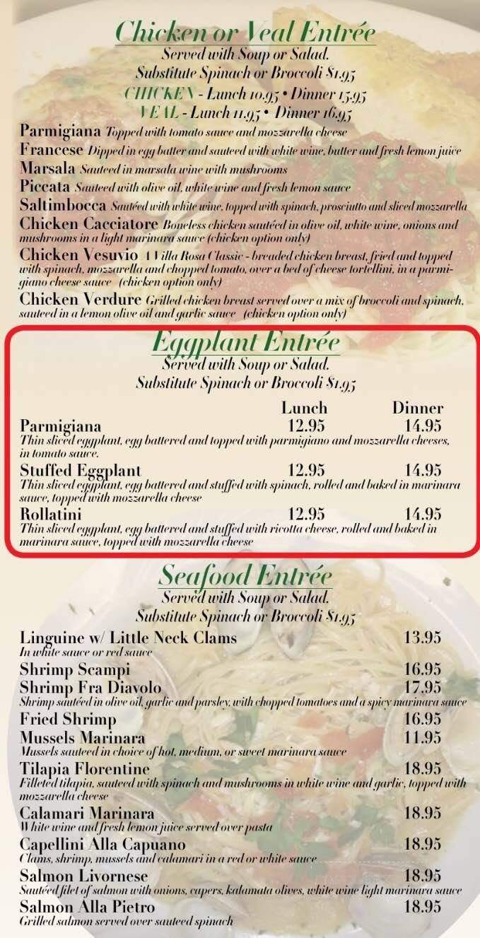 Villa Rosa Restaurant & Pizza - Yardley, PA menu_pic