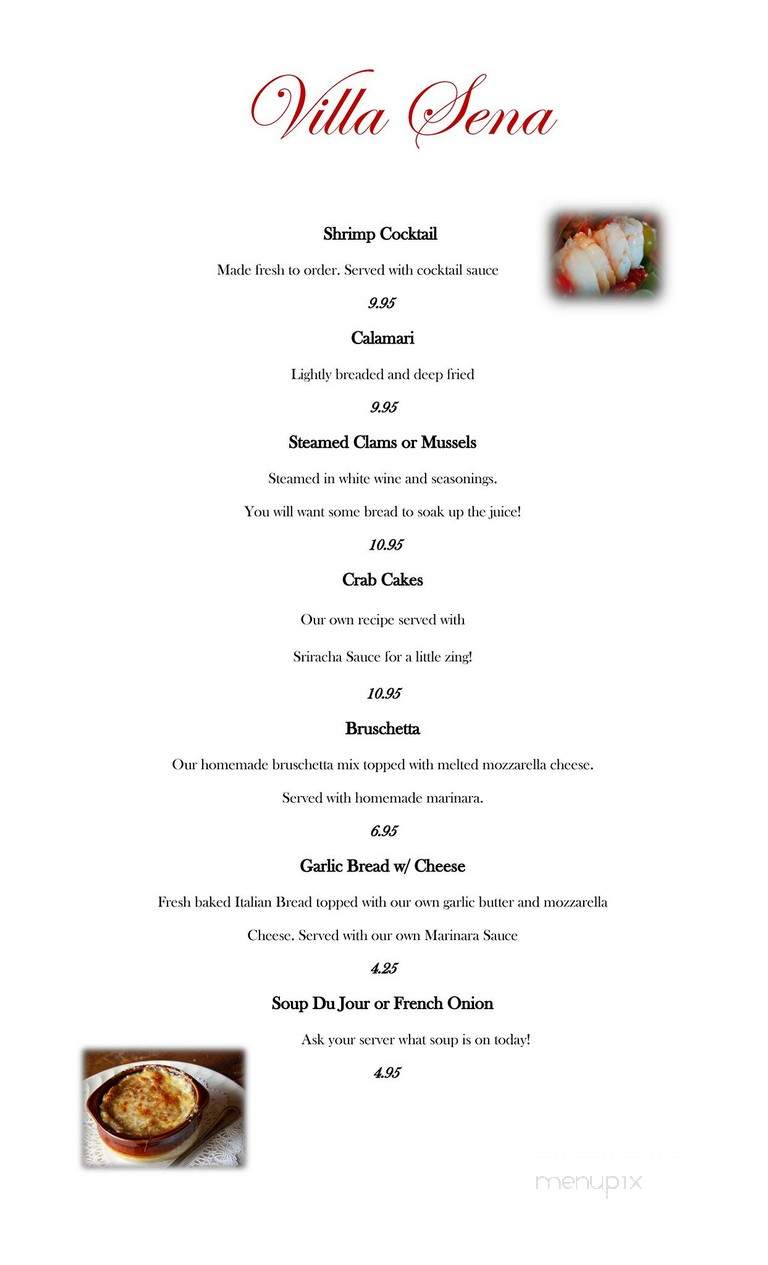 Villa Sena - Towanda, PA menu_pic