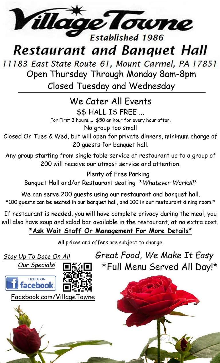 Village Towne Restaurant - Mount Carmel, PA menu_pic