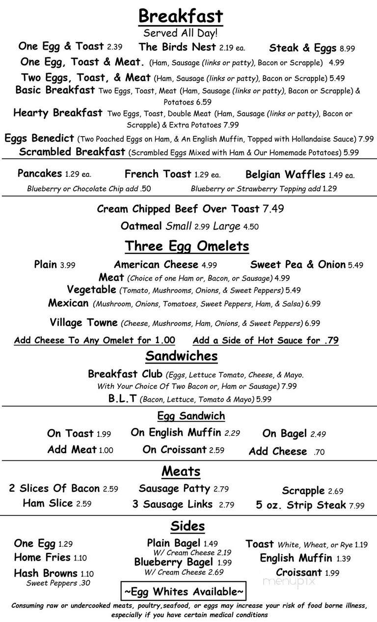 Village Towne Restaurant - Mount Carmel, PA menu_pic