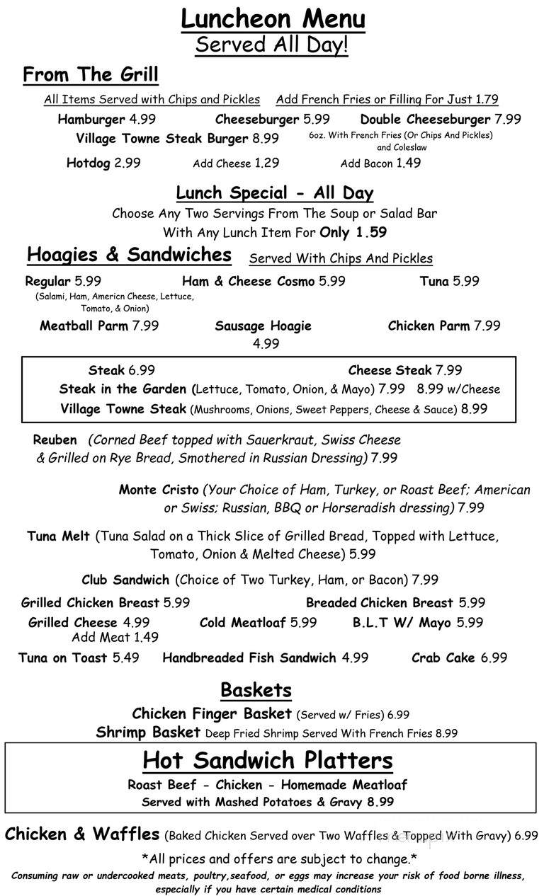Village Towne Restaurant - Mount Carmel, PA menu_pic