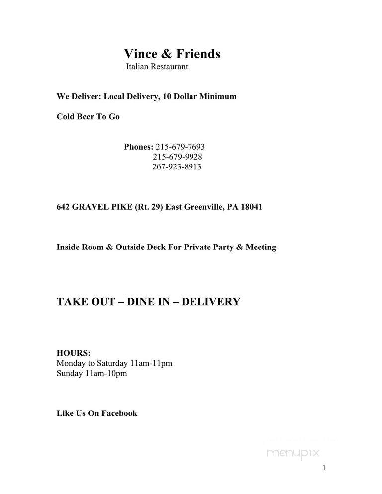 Vince & Friends - East Greenville, PA menu_pic