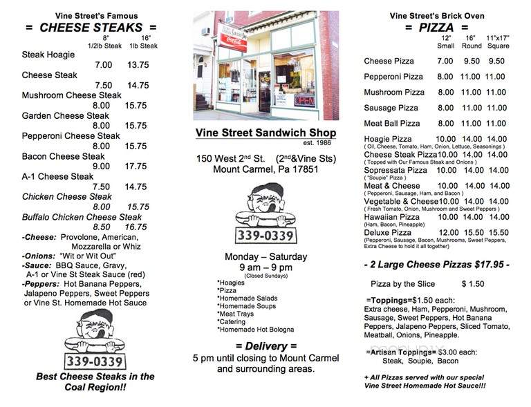 Vine Street Sandwich Shop - Mount Carmel, PA