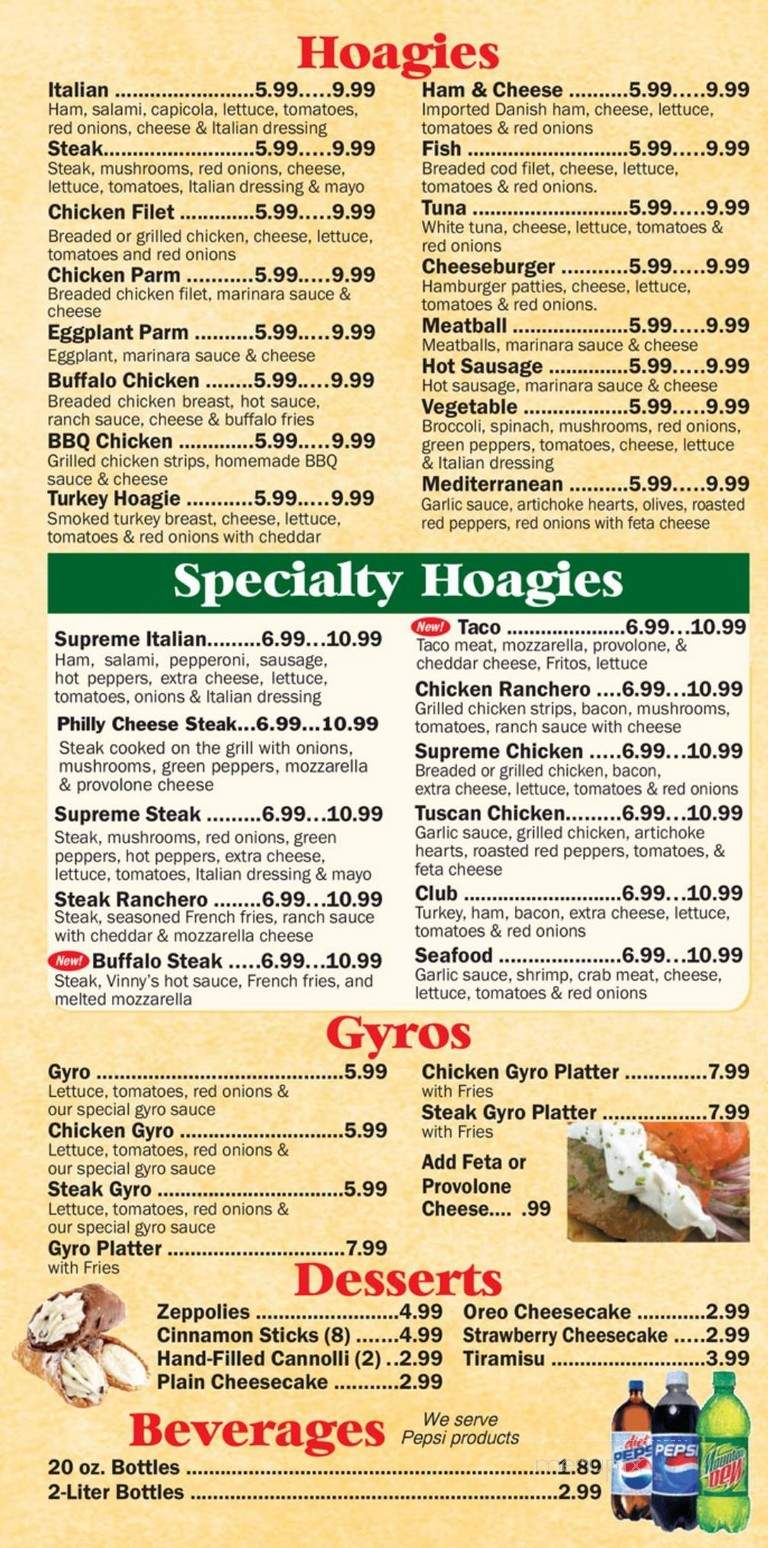 Vinny's Pizza - Clarion, PA menu_pic