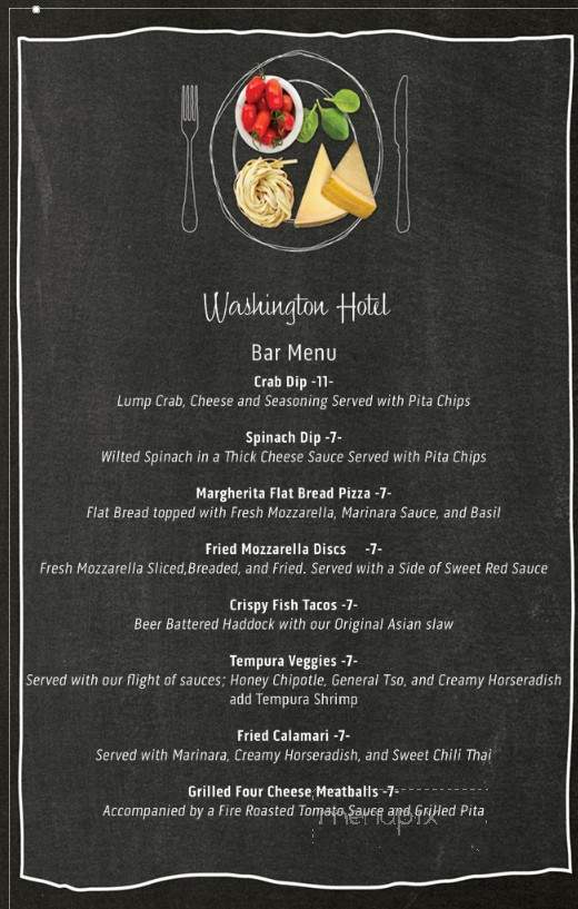 Washington Hotel - Minersville, PA menu_pic
