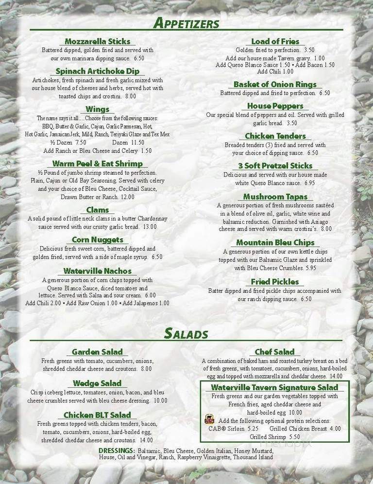 Waterville Hotel - Waterville, PA menu_pic