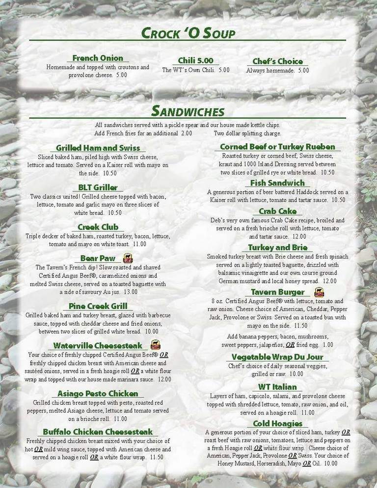 Waterville Hotel - Waterville, PA menu_pic