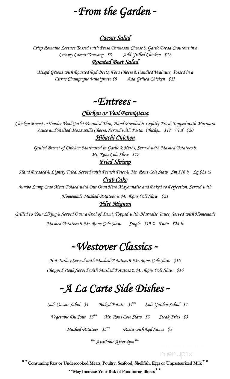Westover Golf Club - Eagleville, PA menu_pic