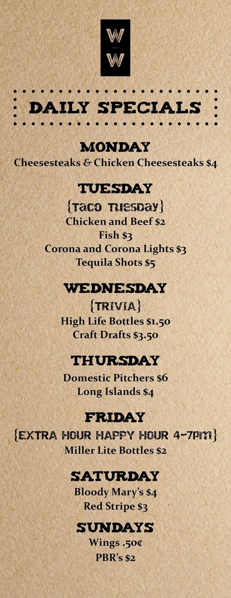 Wet Whistle Bar & Grill - Jenkintown, PA menu_pic