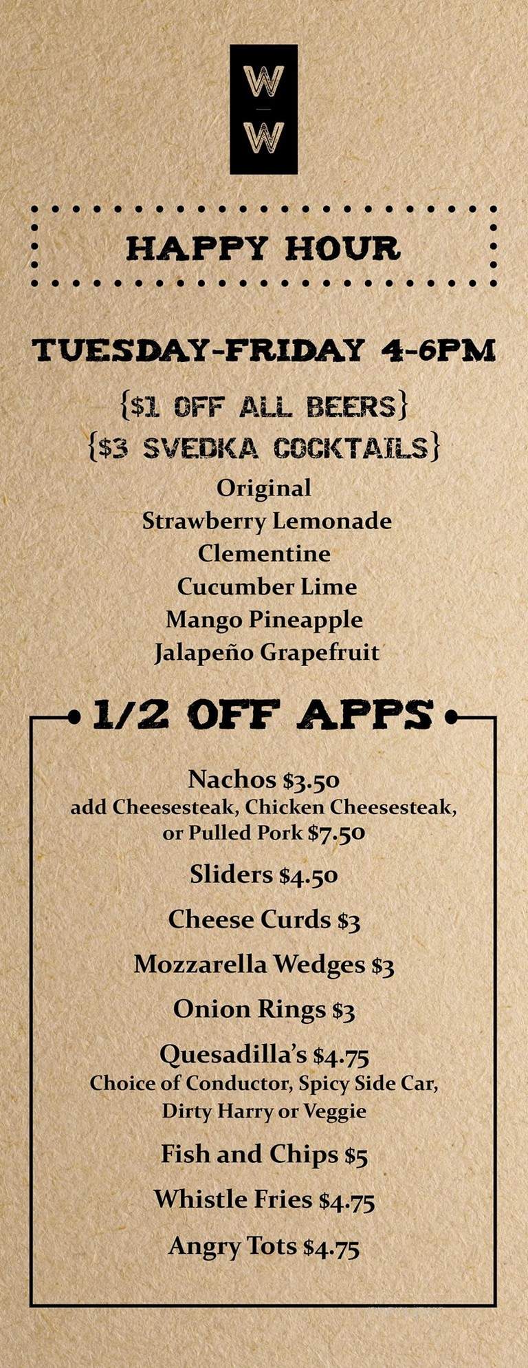 Wet Whistle Bar & Grill - Jenkintown, PA menu_pic
